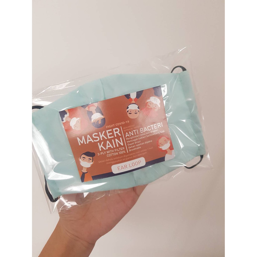 [ICE BLUE] MASKER KAIN 3PLY DEWASA EARLOOP