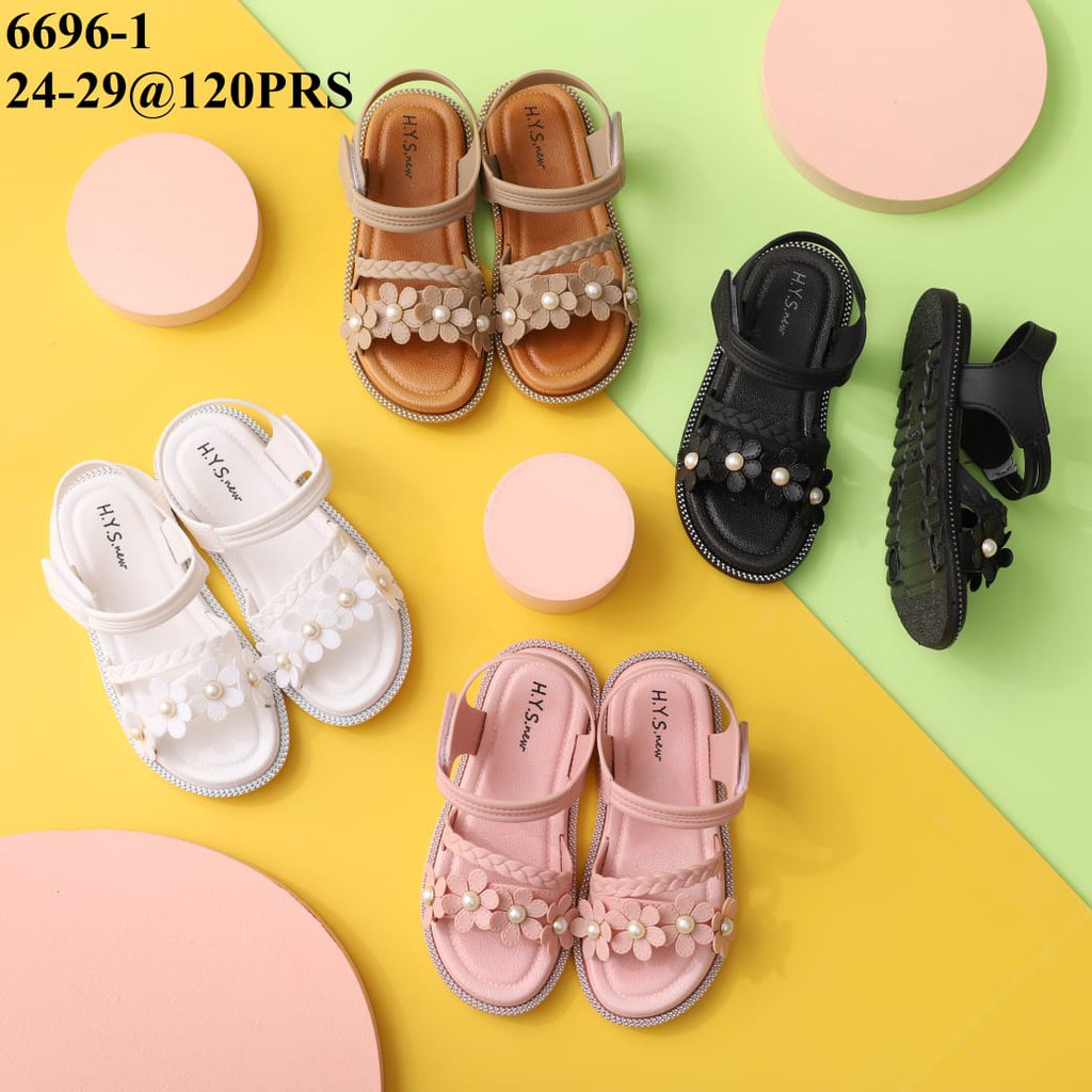 Sandal Anak Perempuan Tali Velcro Kepang Bunga Mutiara 6696-1 Size 24-35