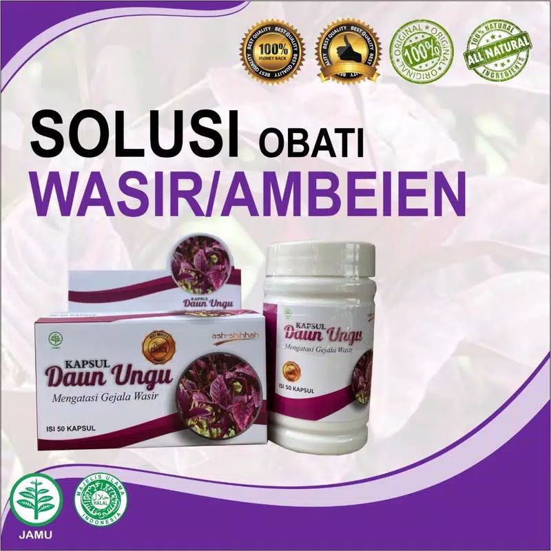 Kapsul Herbal Daun Ungu ORIGINAL BPOM Obat Ambeien Wasir Ambeyen Ampuh Benjolan Asli Ash Shihhah