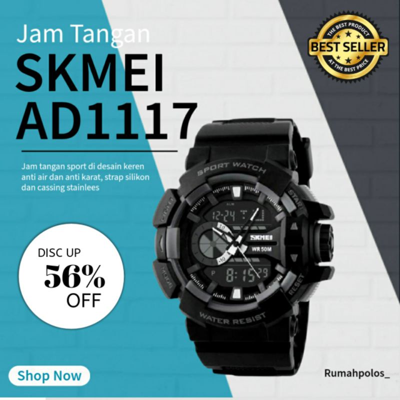 SKMEI AD1117 Jam Tangan Pria Digital Analog Tali Rubber Anti Air  SmartWatch Sport Tahan Air Wanita 