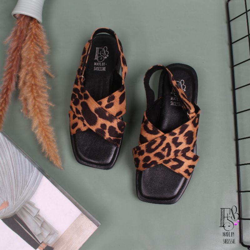 Fsb - Brooklyn Animal Print Sendal Tali Wanita Platform