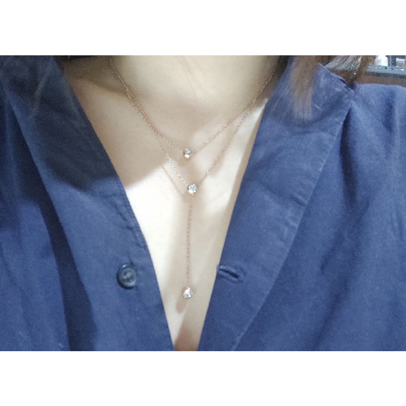 Fifi Fashion Kalung Titanium Antikarat Dua Model Perhiasan Lapis Emas KT34