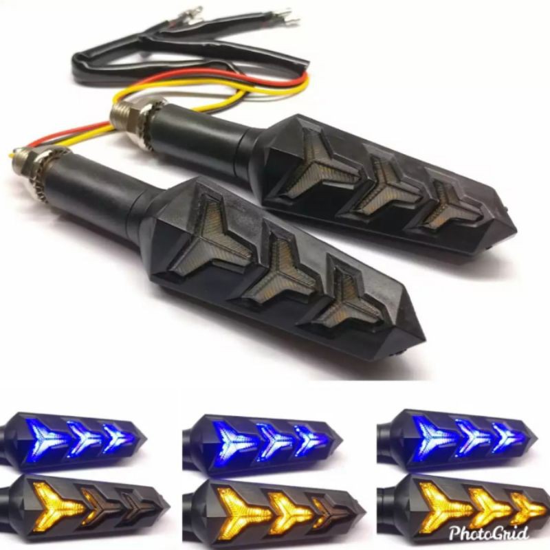 Lampu sen lamborgini model pesawat running universal 2 warna vixion-byson-satria-R15-Cbr-Cb-ninja