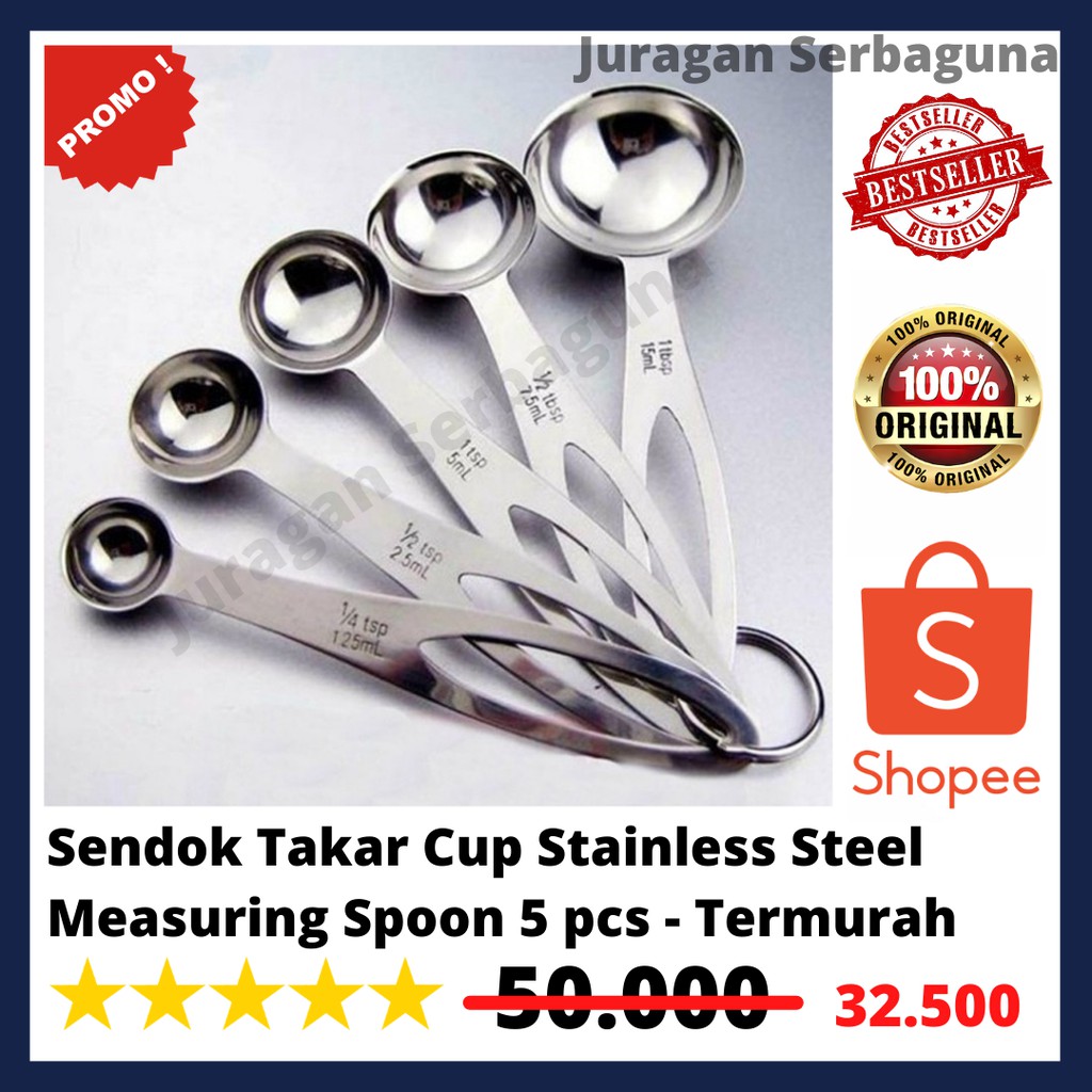 Sendok Takar Cup Stainless Steel Measuring Spoon 5 pcs - Termurah