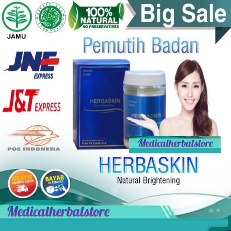 Herbaskin Natural Brightening Original Suplemen Kecantikan Pemutih Badan Asli