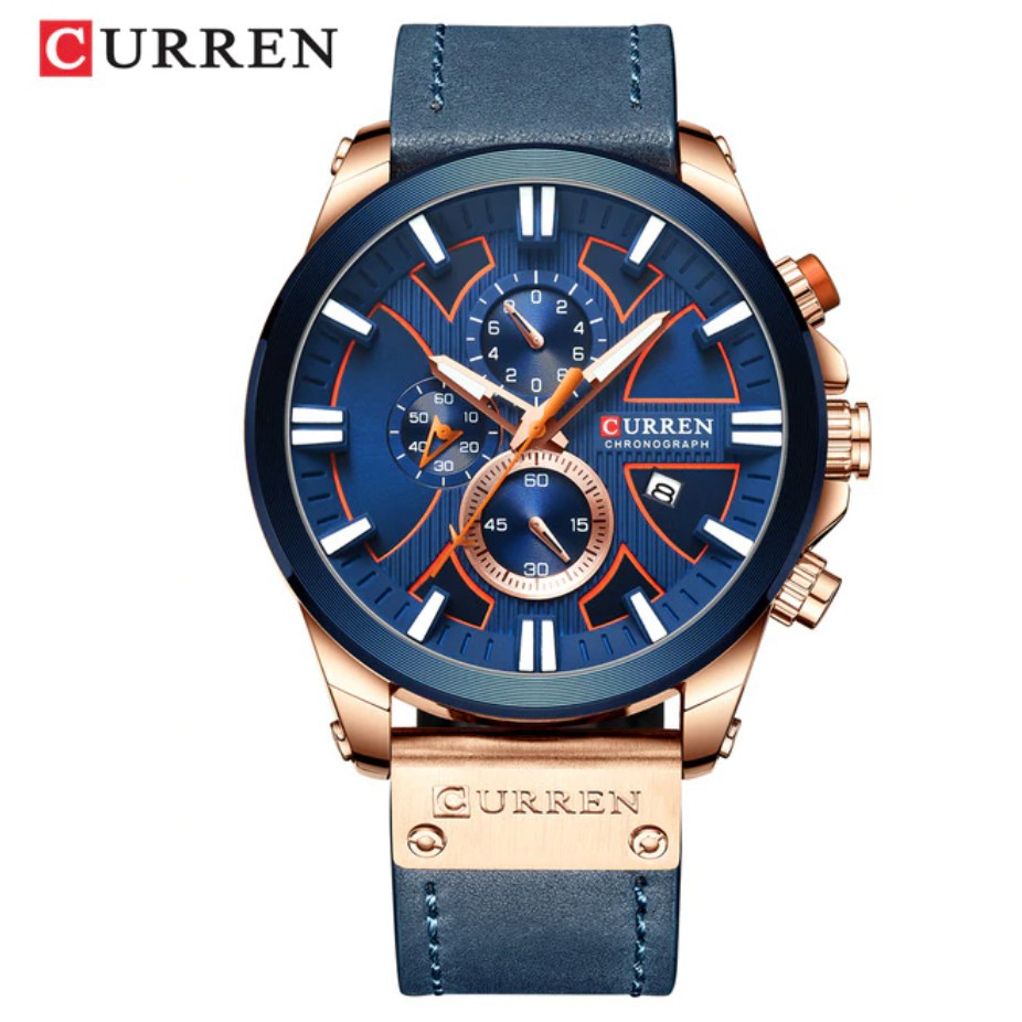 CURREN 8346 Jam Tangan Pria Analog Tali Kulit Chronograph