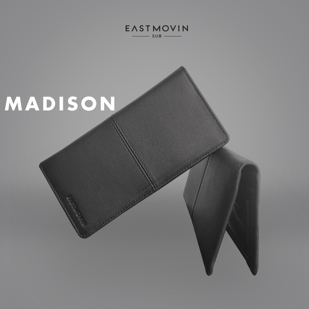 [PREMIUM] Dompet Panjang Kulit Asli Genuine Leather Pria Tempat Kartu Banyak Original Eastmovin MadisonHitam