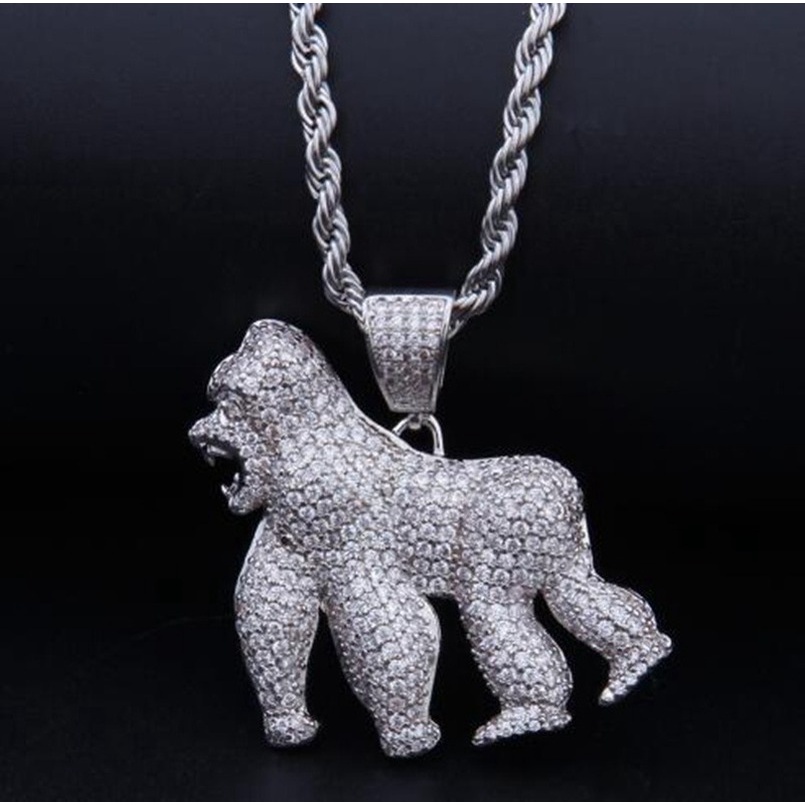 Kalung Liontin Gorilla Zircon Gaya Hip Hop Untuk Pesta