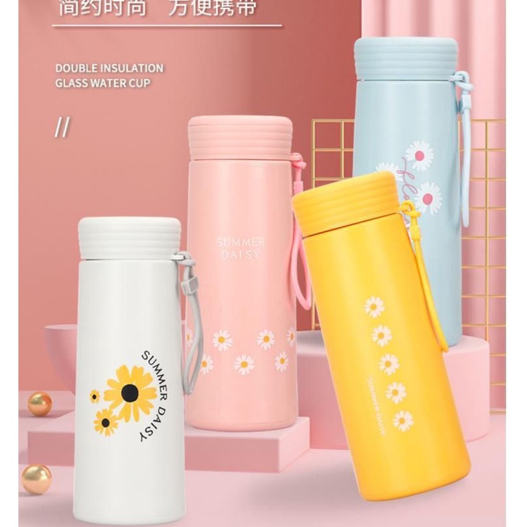 BOTOL MINUM KACA DAISY 450ML / BOTOL MINUM KACA