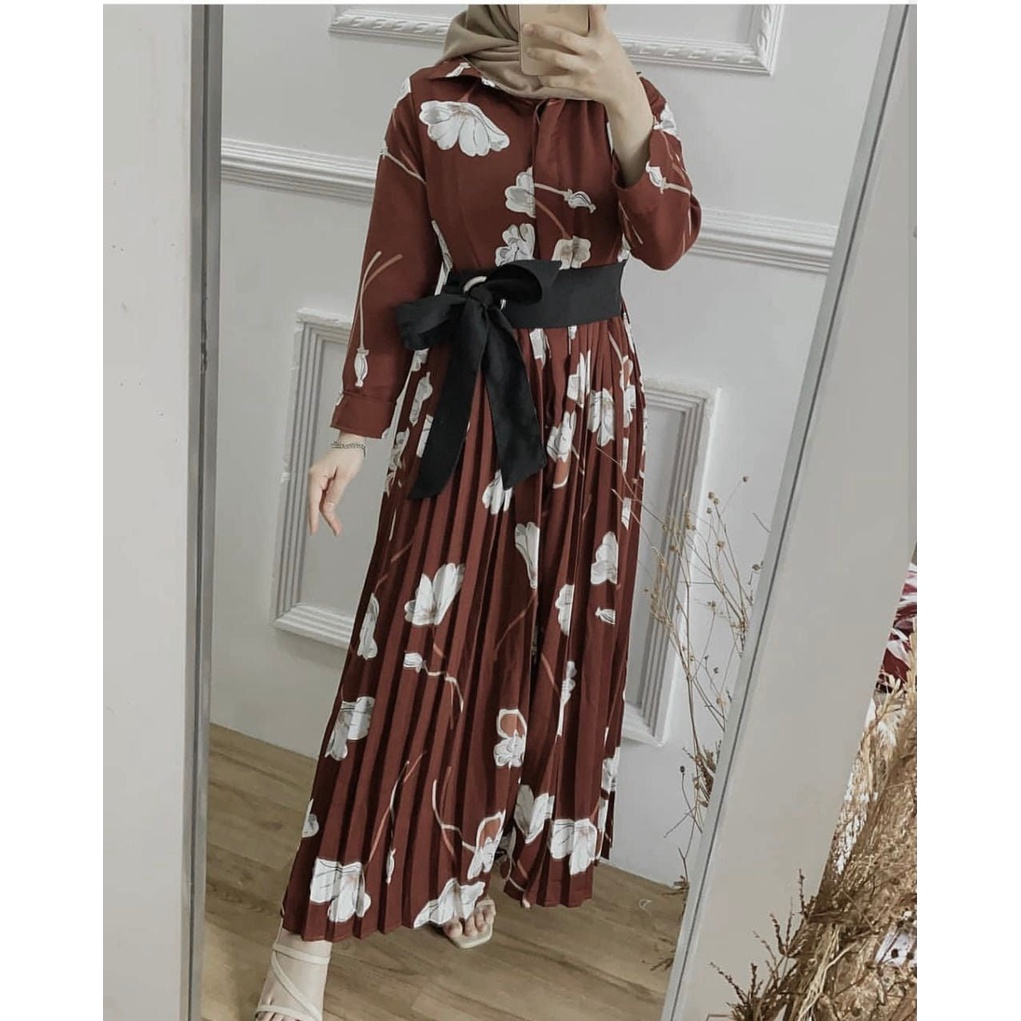 Maxi Dress Ziku Baju Muslim Gamis Wanita Motif Bunga Bahan Wolfis Monalisa Kombi Plisket Busui Termu