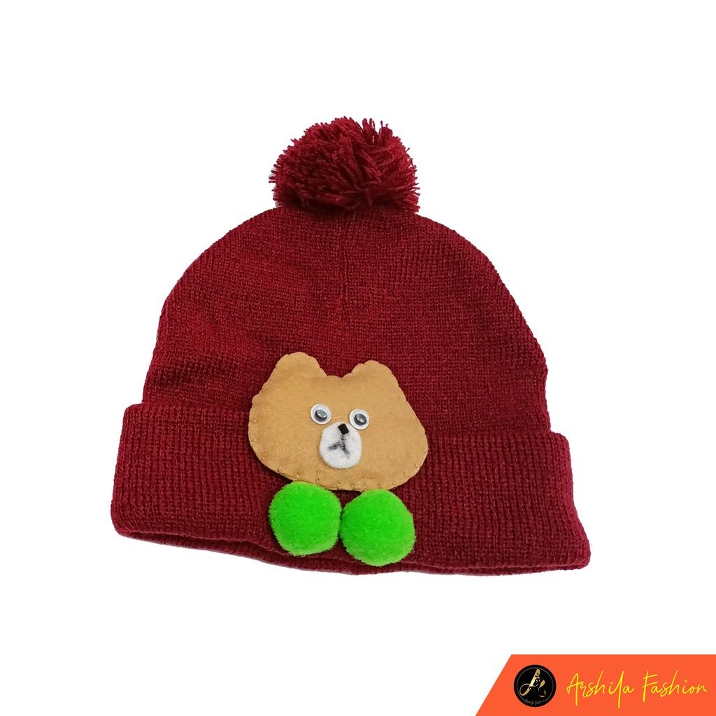 Kupluk Bayi Pom pom Satu  Kupluk Rajut Bayi  Motif Boneka lembut Umur 0- 3 Tahun