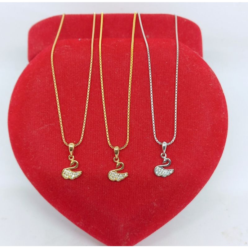 KALUNG PERAK ASLI 925 LAPIS EMAS/KALUNG ITALI SANTA+LIONTIN SWAN/KALUNG ASLI SILVER/KALUNG FASHION WANITA IMPORT