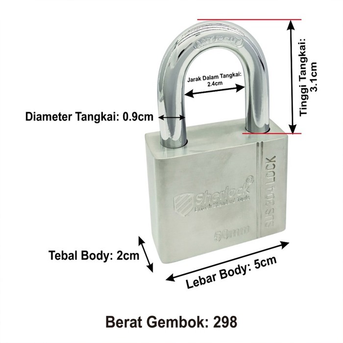 Sherlock Gembok ANTI RUST 50 mm Pendek Stainless Steel 304 Anti Karat