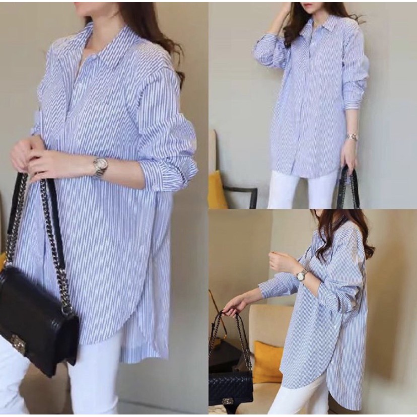 F&F Kemeja JUMBO Caca XXL BIG SIZE Katun Salur UK XXL LD 106 CM PJ 78 CM