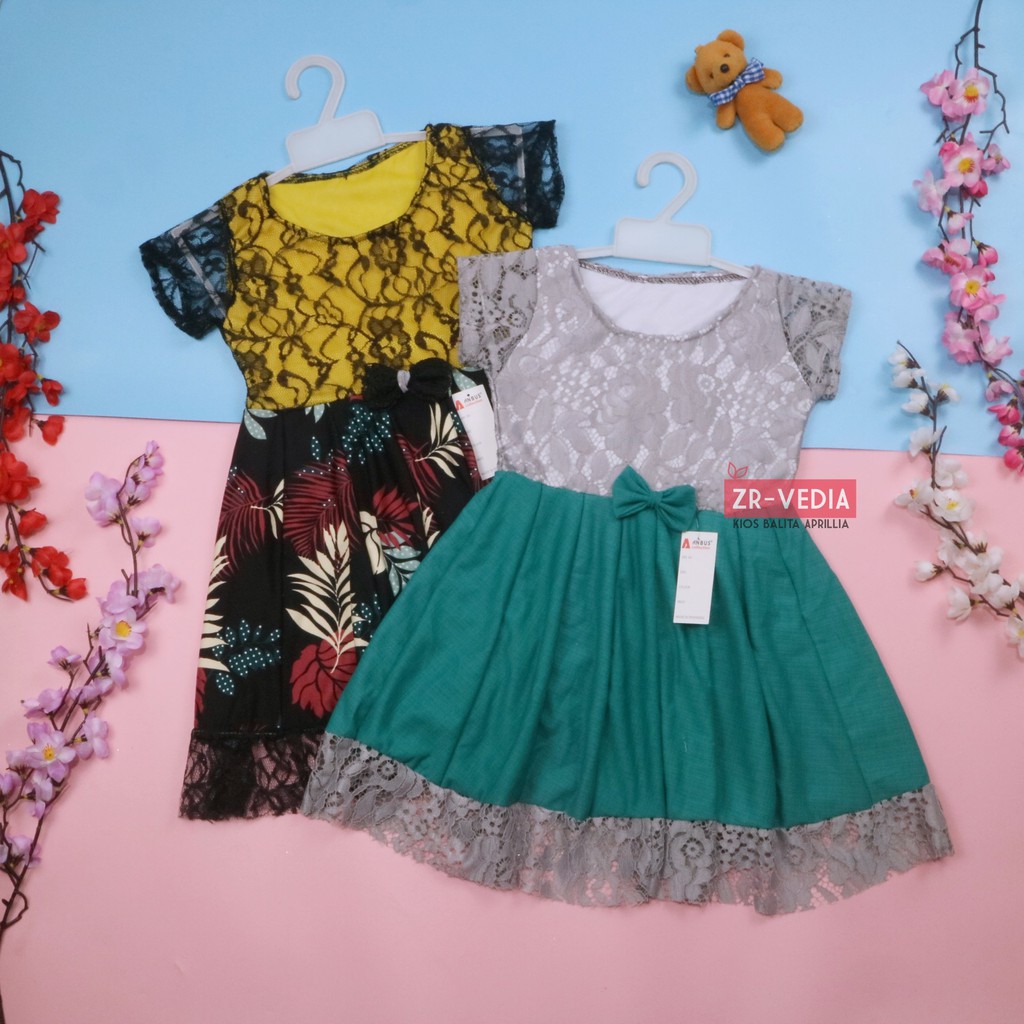 Dress Brukat Davina uk 3-4 Tahun / Dres Anak Perempuan Gaun Pesta Kids Cewek Girl Baju Balita Import