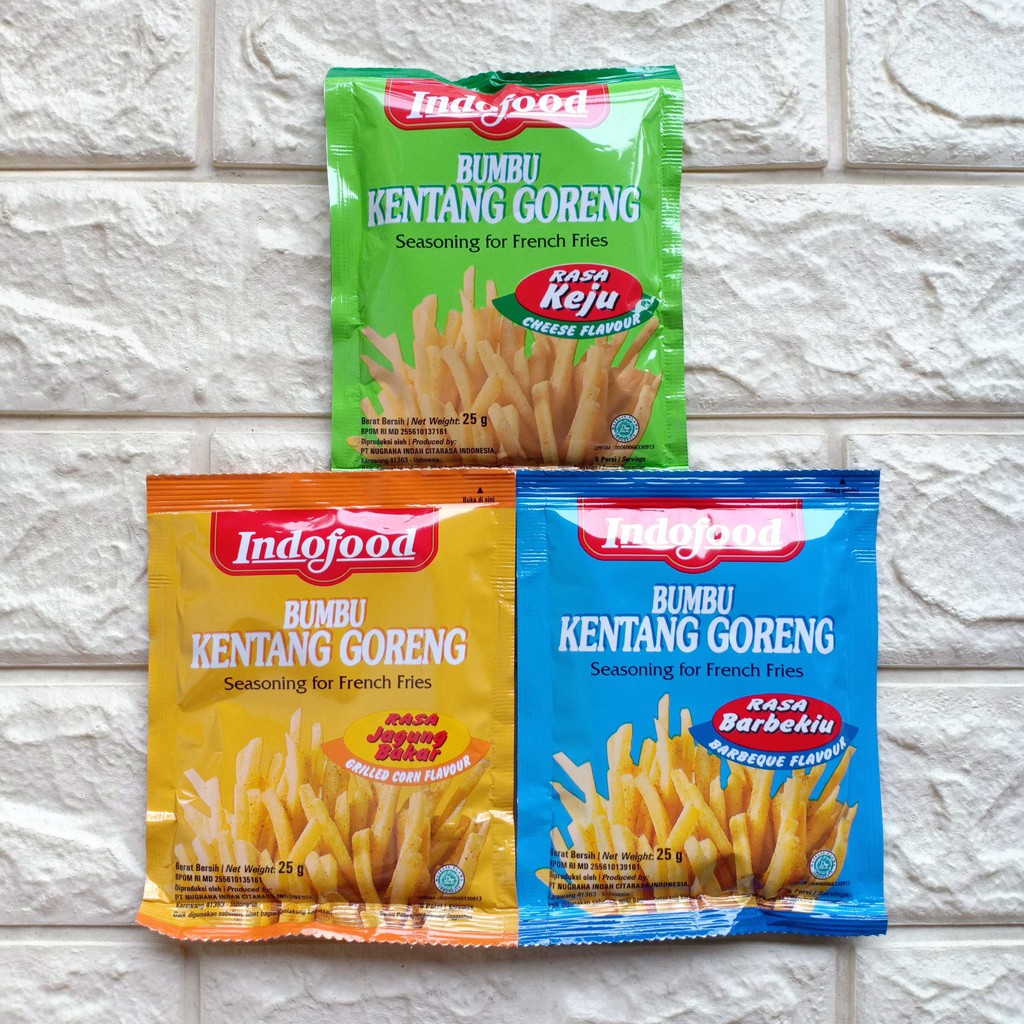 Indofood Bumbu Kentang Goreng Seasoning for French Fries Keju Jagung Bakar Barbekiu Barbeque 25gr 25