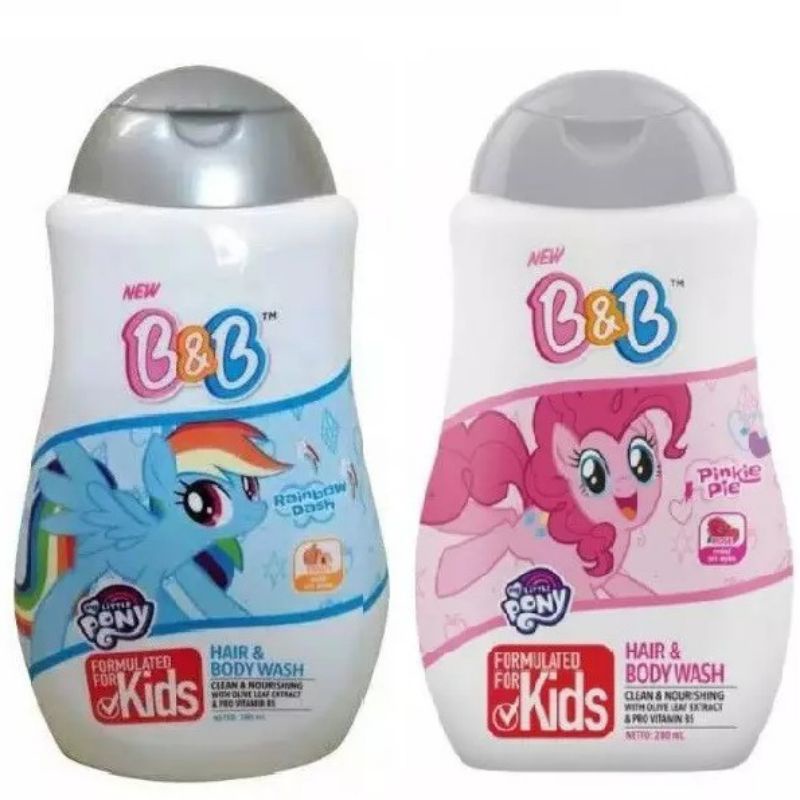 B&amp;B Kids Hair body wash botol 280ml/shampo + sabun anak