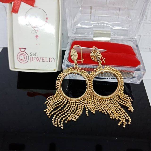 Anting Rumbai Lapis Emas 22 Karat /Anting Mutiara /Anting Lingkaran /Anting Tassel /Anting Tindik