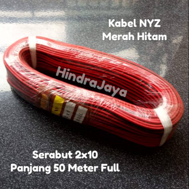  Kabel Merah Hitam  Kabel  NYZ 2x10 Panjang 50 Meter Full 