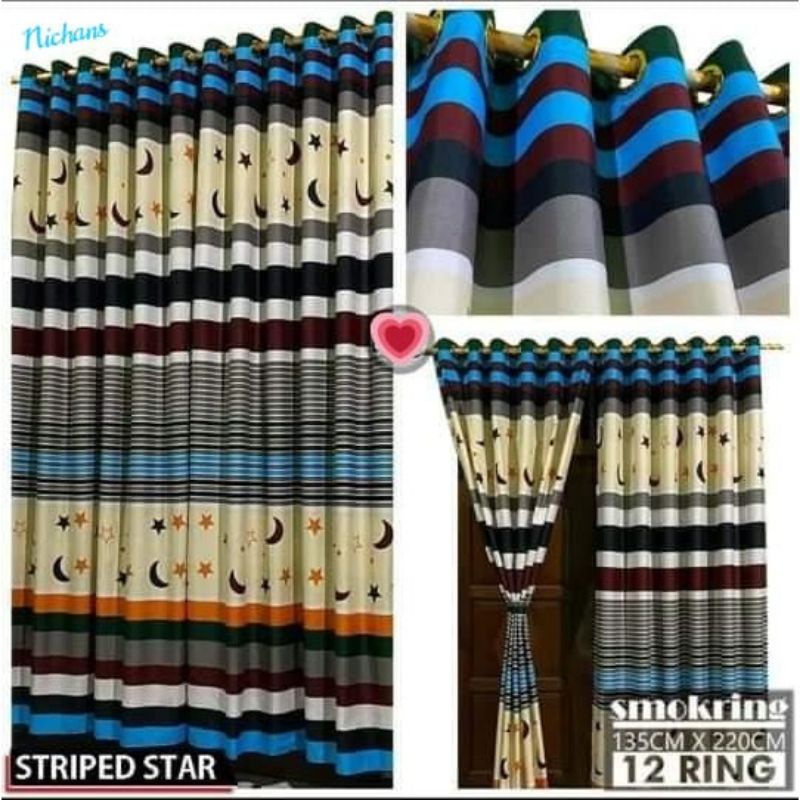 Horden/Gorden Pintu Jendela Ukuran 3 nako/3 daun jendela motif bintang