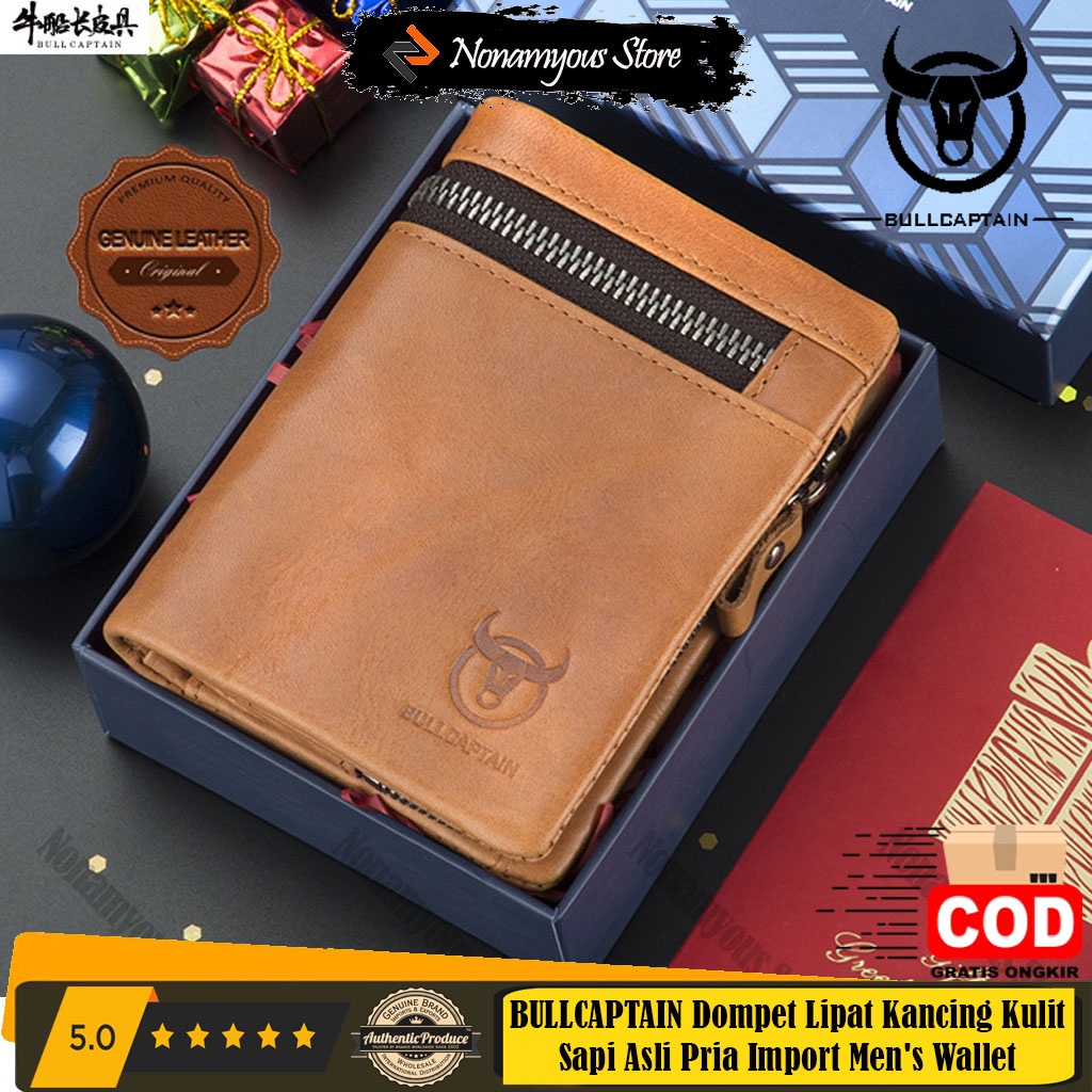 [ORIGINAL] BULLCAPTAIN Dompet Lipat Kancing Kulit Sapi Asli Pria Import Men's Wallet Cowhide Genuine Leather