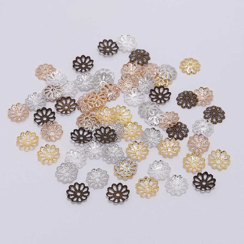 200pcs 7 9mm Silver Gold Flower Petal Beads Caps Bulk End Spacer Charms Bead Caps For Jewelry Making Accessories DIY Supplies