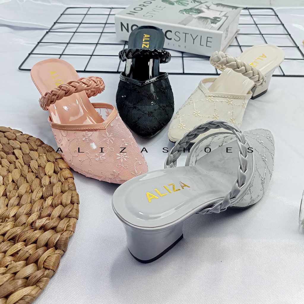 ALIZA SANDAL HEELS WANITA CHUNKY 5 CM JALA RAJUT TERBARU-2