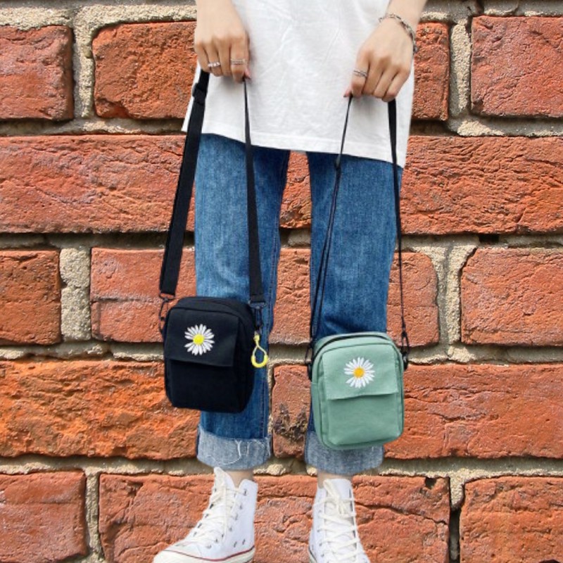 Tas slempang Wanita motif bunga / Tas Musim Panas Kanvas Tas Ponsel Korea Kasual Kecil Daisy 221