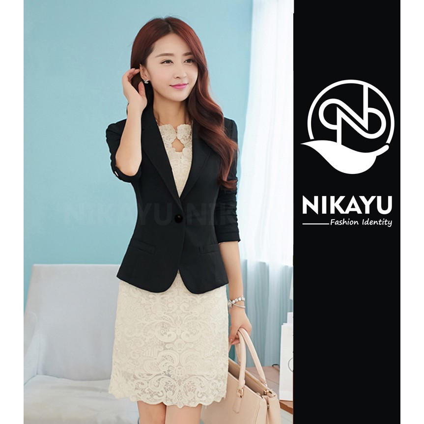 BLAZER WANITA CASUAL BLACK SLIMFIT HIGH QUALITY TWIST FULL FURING DALAM