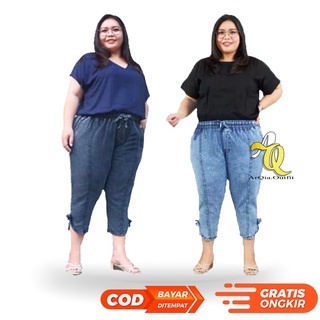 Celana Jeans Wanita Jumbo Gemini Pants Snow Jins Pendek 7/8 Pita Denim Cewek Masakini