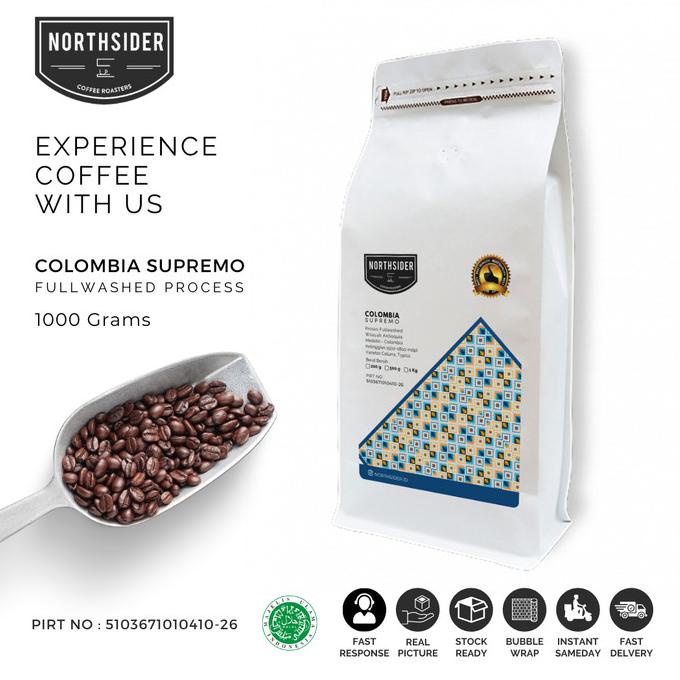 

[ COD ] BIJI KOPI ARABICA COLOMBIA SUPREMO WASHED - 1KG NORTHSIDER COFFEE BERMUTU Kode 1020