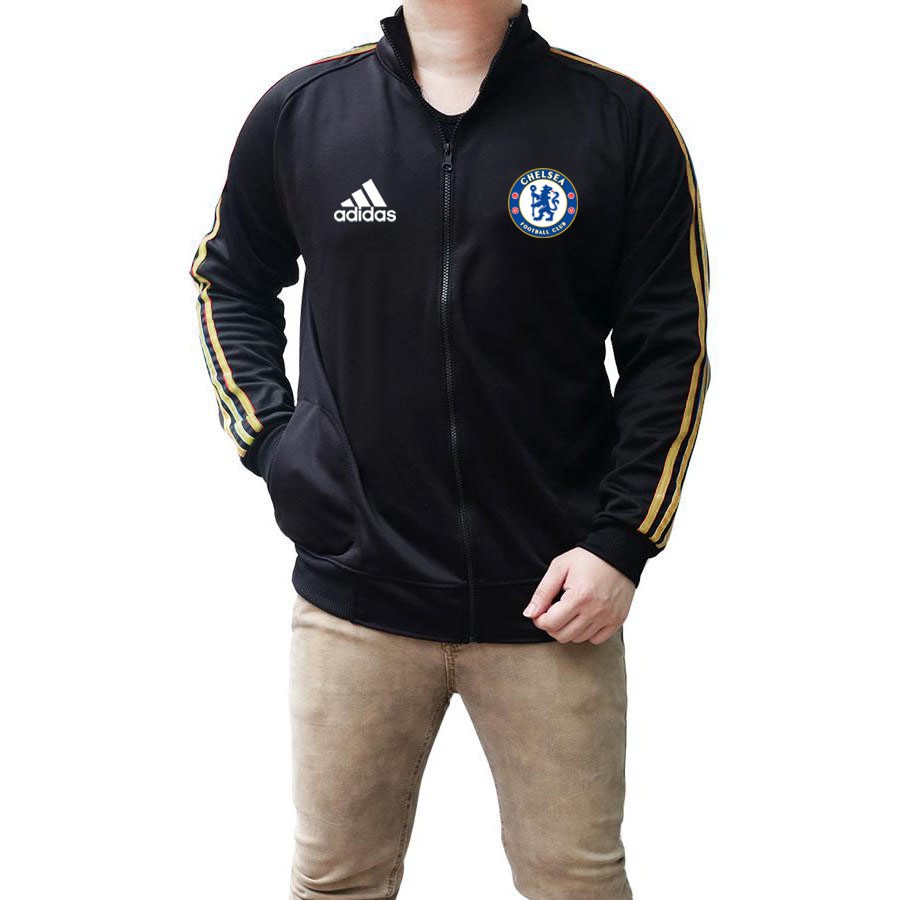 Just Cloth Jaket Jersey Chelsea The Blues - Hitam List Kuning A-033