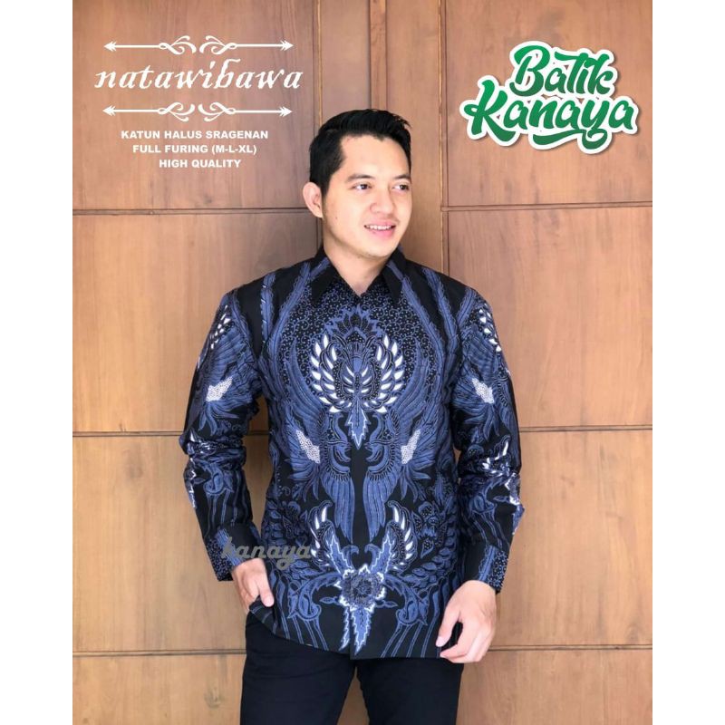 NATAWIBAWA Kemeja Batik Pria Bahan Katun Sragenan