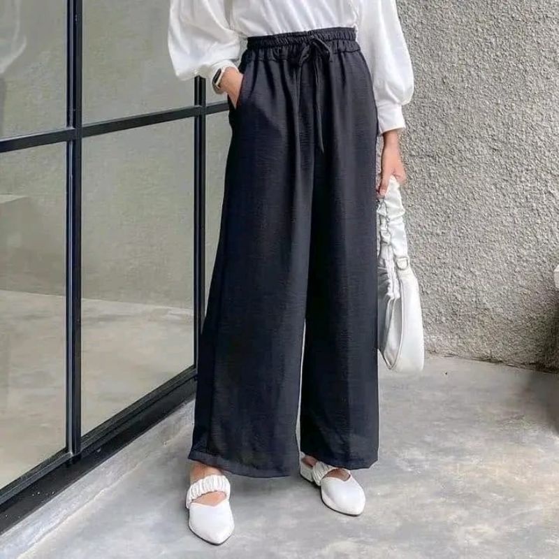 Kulot Crincle Airflow Premium Jumbo Tali Serut  Celana Panjang Wanita Highwaist Cullote Pants Crinkle Modis Terbaru Kekinian 2023