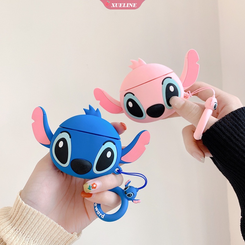 Cover Pelindung Bahan Silikon Motif Kartun Stitch Untuk AirPods 1 2