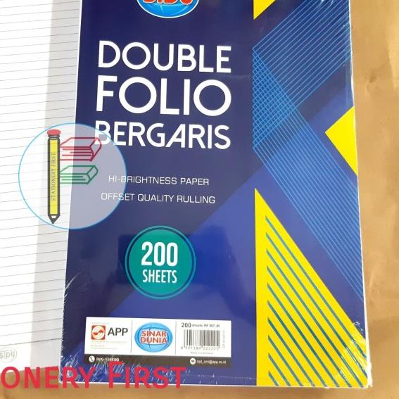 

☚ Kertas Double Folio Bergaris isi 200 Lembar SIDU Sinar Dunia ➧