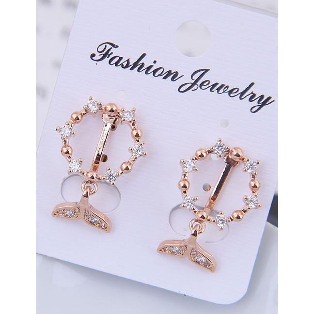 LRC Anting Tusuk Fashion Gold Copper Micro-inlaid Zircon Fish Tail Ear Clip A58665