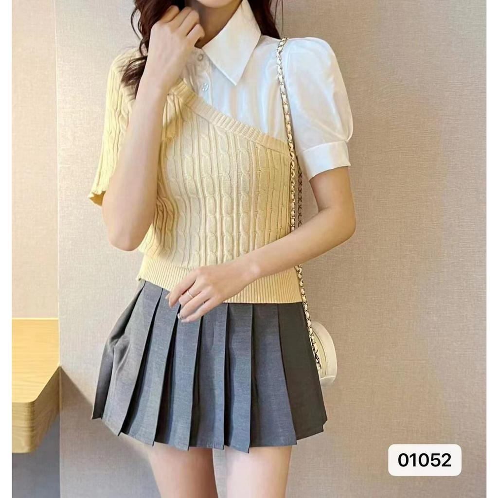 Cena Blouse Kerah Top Cotton Mix Knit Import - Atasan Rajut Wanita Import TM (01052)