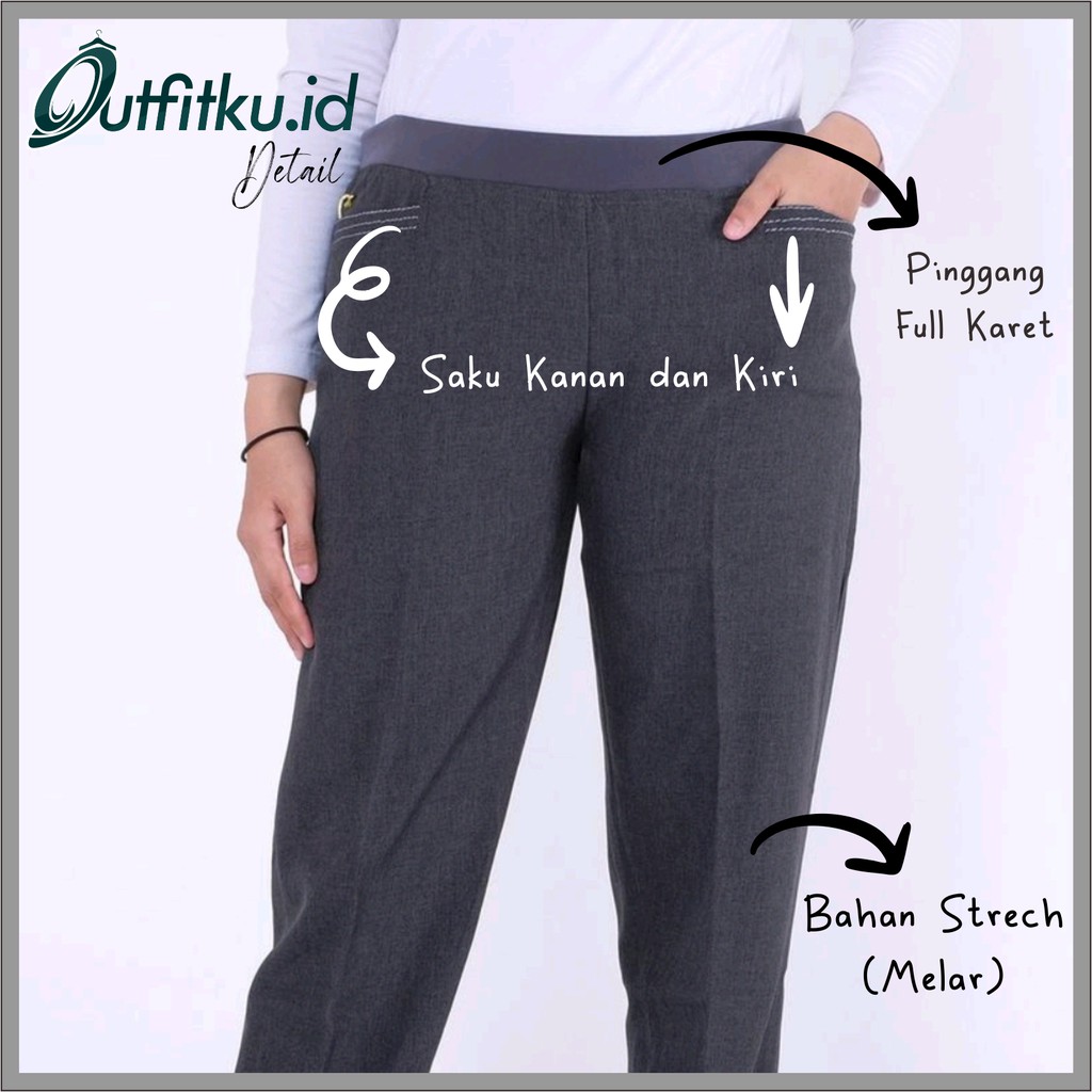 Celana Kerja Wanita Jumbo Slimfit – Bahan Semi Wool Premium, Pinggang Karet, Nyaman &amp; Elegan, Muat BB 40–95 Kg