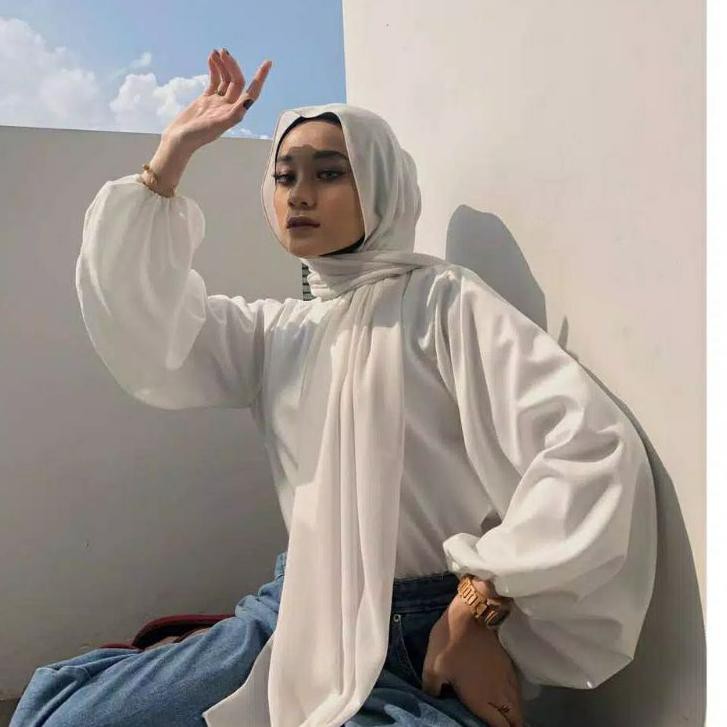 Terbaru.. Lune Blouse Atasan Muslim Wanita Blouse Lengan Balon