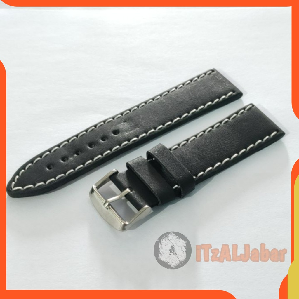 Tali jam tangan Kulit 22mm 24mm Hitam kulit jeruk jahit putih