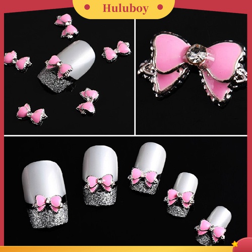 Huluboy Huluboy♡ 10pcs Stiker Kupu-Kupu 3D Bahan Alloy Dengan Berlian Imitasi Warna Pink