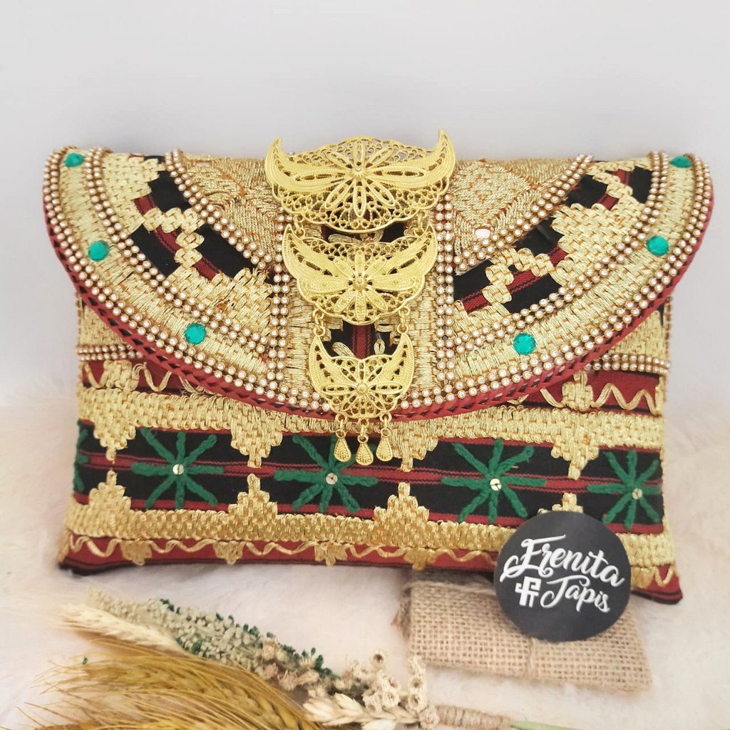 [BISA COD] Clutch Tapis Motif Bintang Hijau S M L