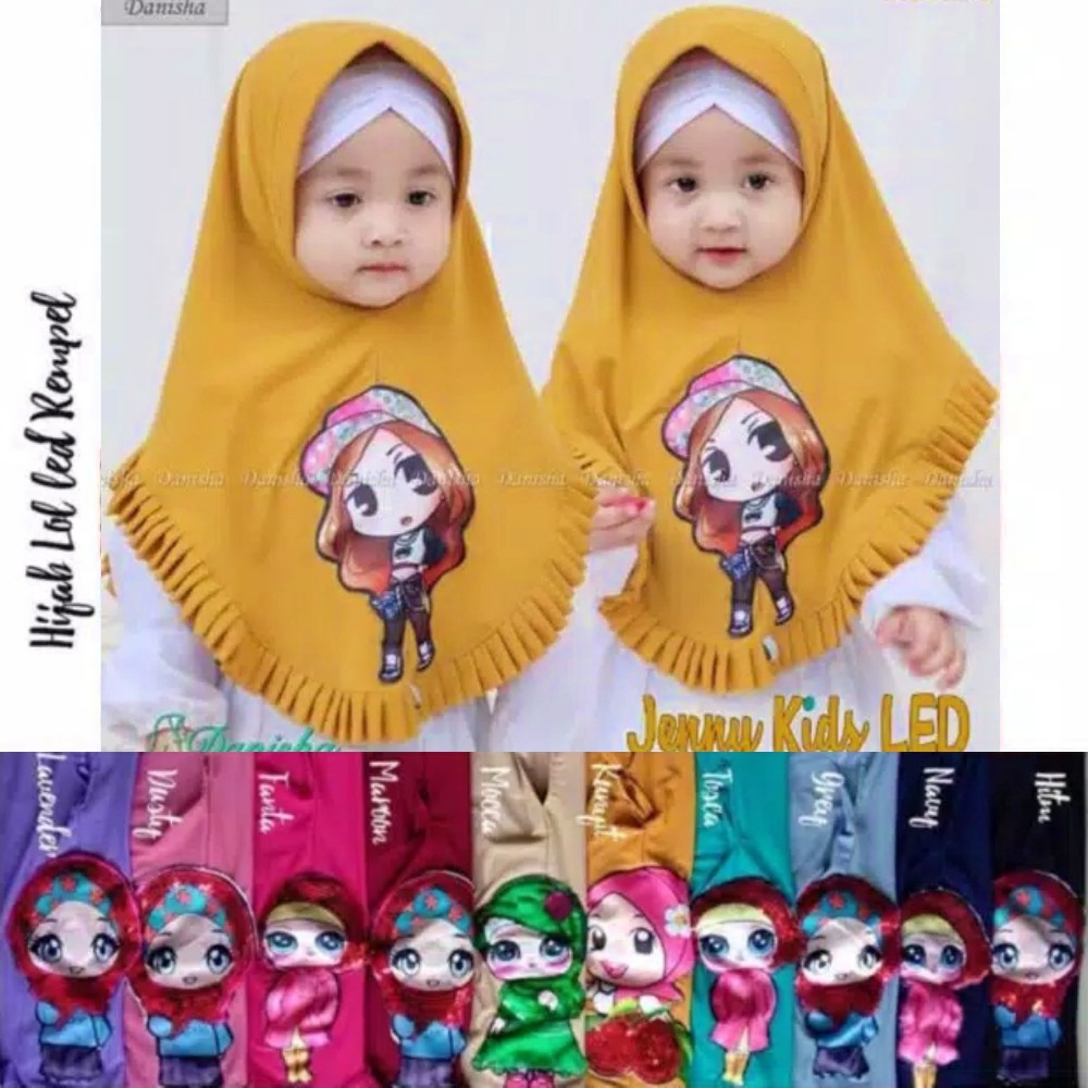 Alny Hijab - Hijab Anak Led Bisa Nyala Rempel Kids Led Jersay Airis Hijab Kids