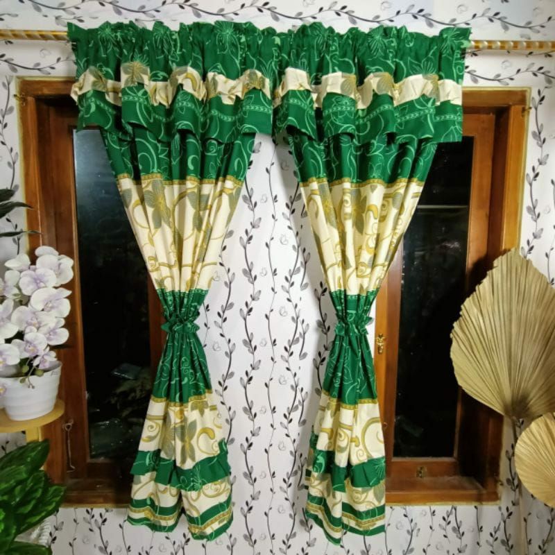 Gorden Serut Jendela Gorden Serut Jendela Motif Green Floral Gorden Serut Jendela Ukuran 100x150