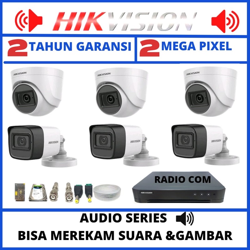 Paket cctv hikvision 8 channel 6 kamera 2mp 1080p turbo hd