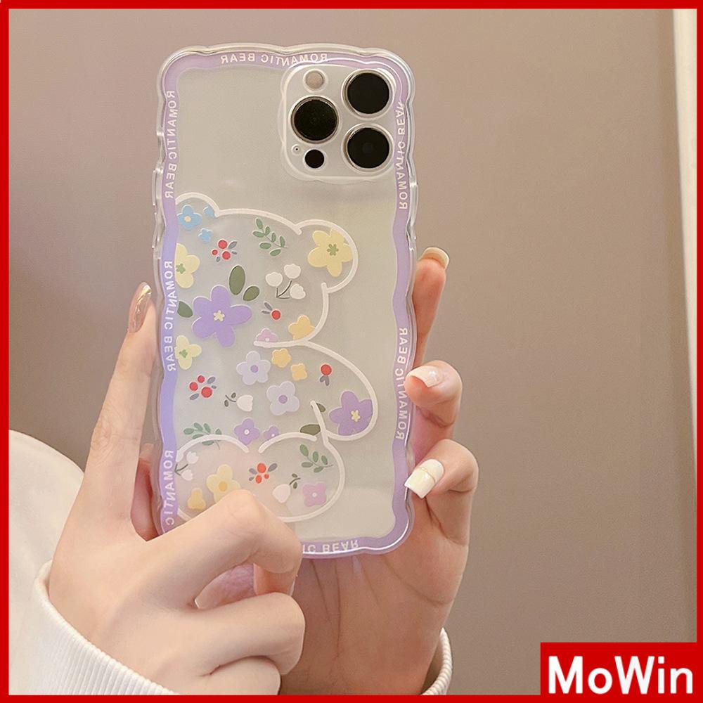 iPhone Case Silicone Soft Case Clear Case Wave Non-Slip Shockproof Camera Full Coverage Protection Purple Flower Bear For iPhone 13 Pro Max iPhone 12 Pro Max iPhone 11 iPhone 7Plus