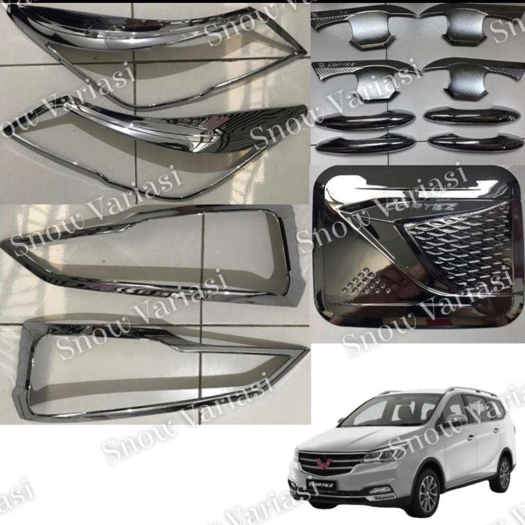 Paket Garnish Depan Belakang Outer Handle Tank Cover Wuling Cortez Hitam Chrome