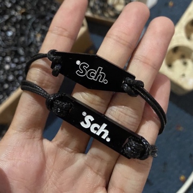 GELANG COUPLE NAMA CUSTOM PERSEGI HURUF ANGKA &amp; LOGO | GELANG SIMPLE HITAM