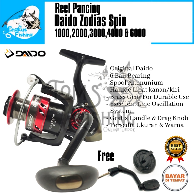 Reel Pancing Daido Zodias Spin 1000 - 6000 (6 Bearing) Free Handle &amp; Drag Knob Murah - Engkus Fishing